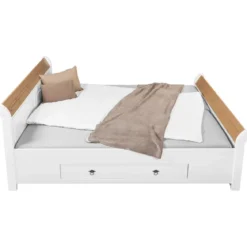 Letto alla Francese 140x200 Pino Massello Bianco Rovere con Cassetto