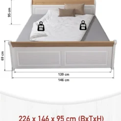 Letto alla Francese 140x200 Pino Massello Bianco Rovere con Cassetto