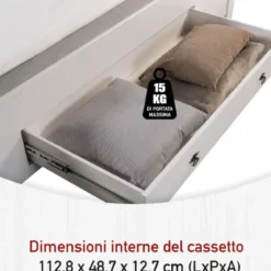 Letto alla Francese 140x200 Pino Massello Bianco Rovere con Cassetto