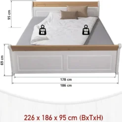 Letto alla Francese 180x200 Pino Massello Bianco Rovere con Cassetto