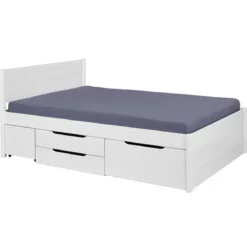 Letto Matrimoniale 160x200 cm Legno Bianco con Rete Cassetti Comodini