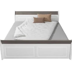 Letto Matrimoniale 180x200 cm Legno Bianco Grigio Cenere con Cassetto