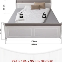 Letto Matrimoniale 180x200 cm Legno Bianco Grigio Cenere con Cassetto