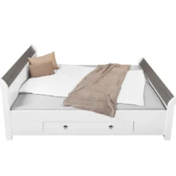 Letto Matrimoniale 180x200 cm Legno Bianco Grigio Cenere con Cassetto