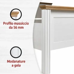 Letto Matrimoniale 160x200 cm Pino Massello Bianco Rovere con Testiera