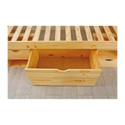 Letto Singolo a Doghe 90x200 Legno Pino con Cassetti Comodino Camera Cassettone