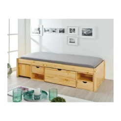 Letto Singolo a Doghe 90x200 Legno Pino con Cassetti Comodino Camera Cassettone