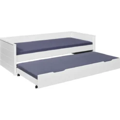 Letto Singolo Bianco con Cassettone Contenitore Estraibile da Cameretta