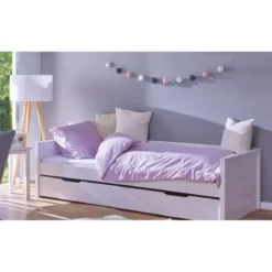 Letto Singolo Bianco con Cassettone Contenitore Estraibile da Cameretta