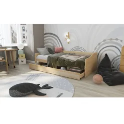 Letto Singolo in Legno Salvaspazio con Cassettone Estraibile 90x200