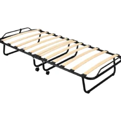 Letto Singolo Pieghevole in Acciaio con Materasso 80x190 cm con Ruote