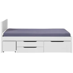 Letto Singolo 90x200 cm in Legno Bianco Cassetti Comodino Estraibili