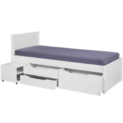 Letto Singolo 90x200 cm in Legno Bianco Cassetti Comodino Estraibili