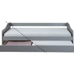 Letto Singolo 90x200 Salvaspazio Struttura Grigio con Cassettone Estraibile
