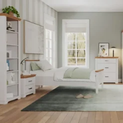 Letto Una Piazza e Mezza 120x200 cm in Pino Massello Bianco Rovere