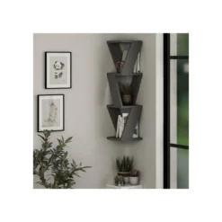 Libreria a Muro Angolare in Legno Antracite Moderna Design Ufficio da Parete