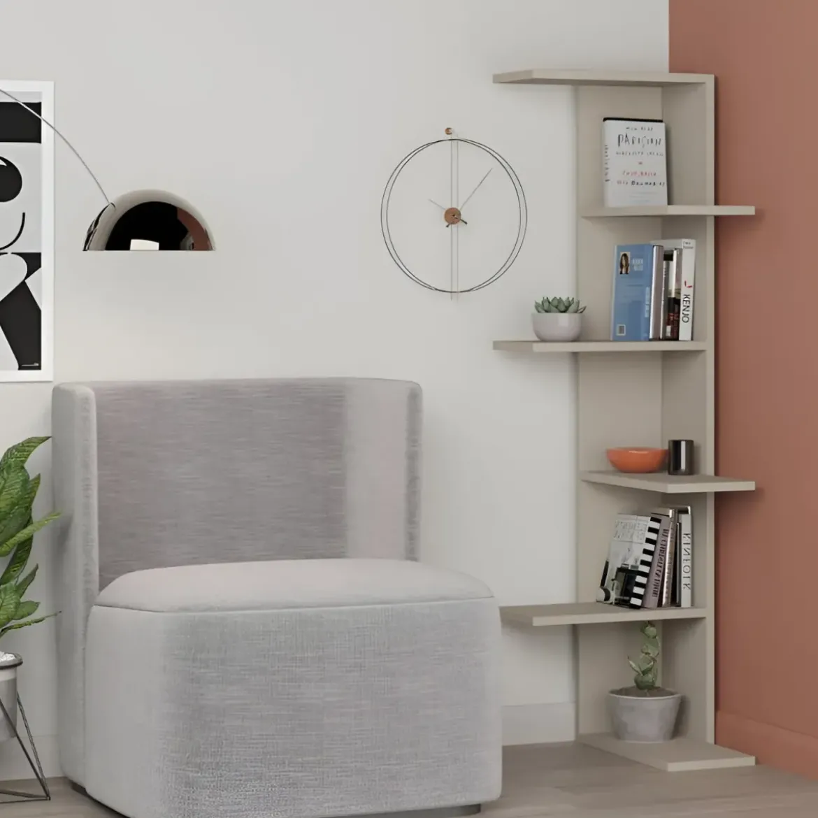 Libreria Angolare 5 Ripiani Cashmere Salvaspazio 37x37x141 cm