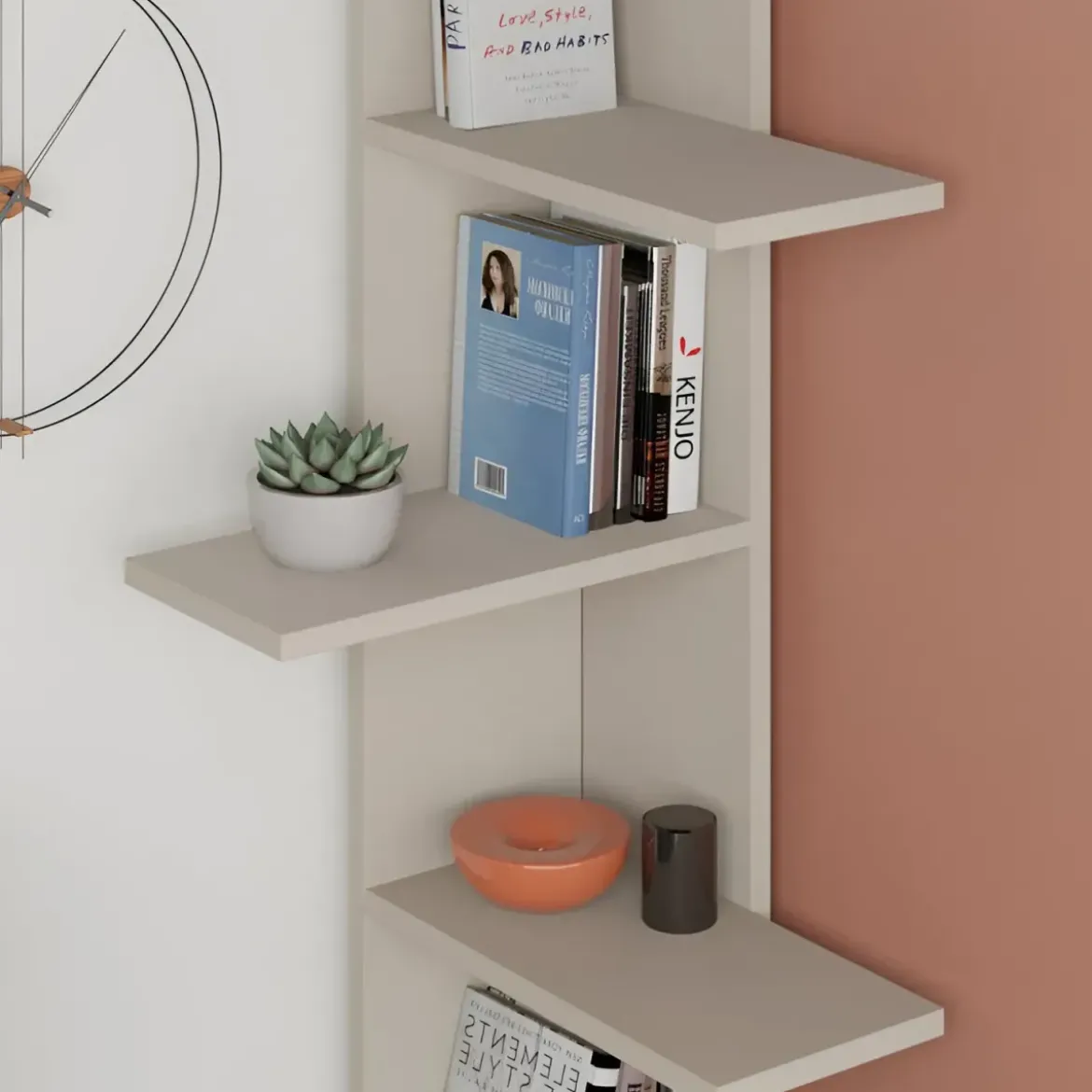 Libreria Angolare 5 Ripiani Cashmere Salvaspazio 37x37x141 cm