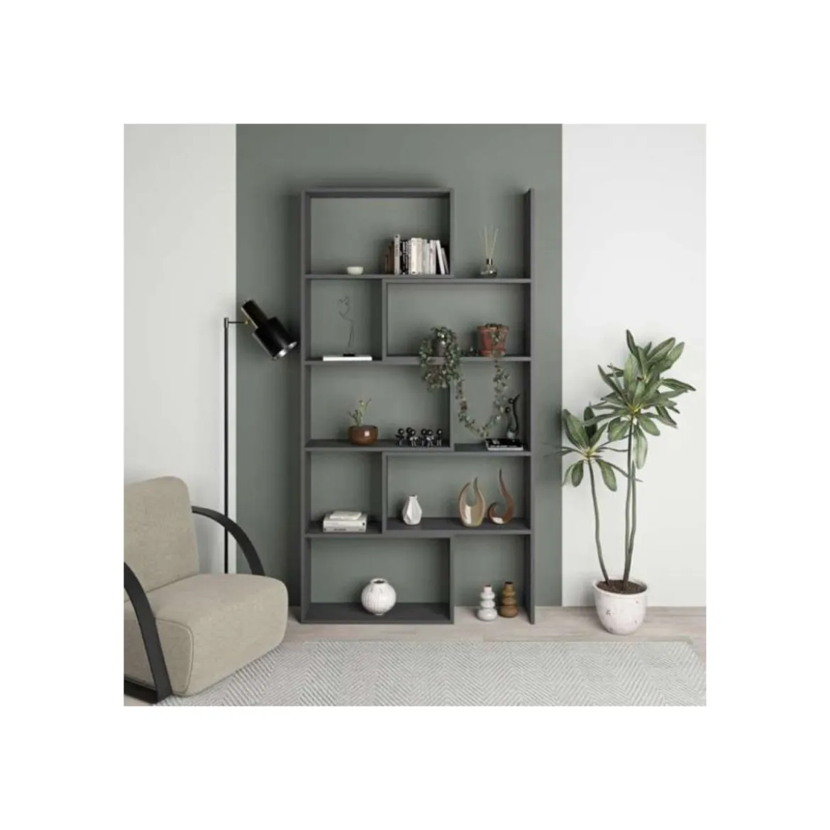 Libreria Antracite Legno Estensibile Moderna Angolare