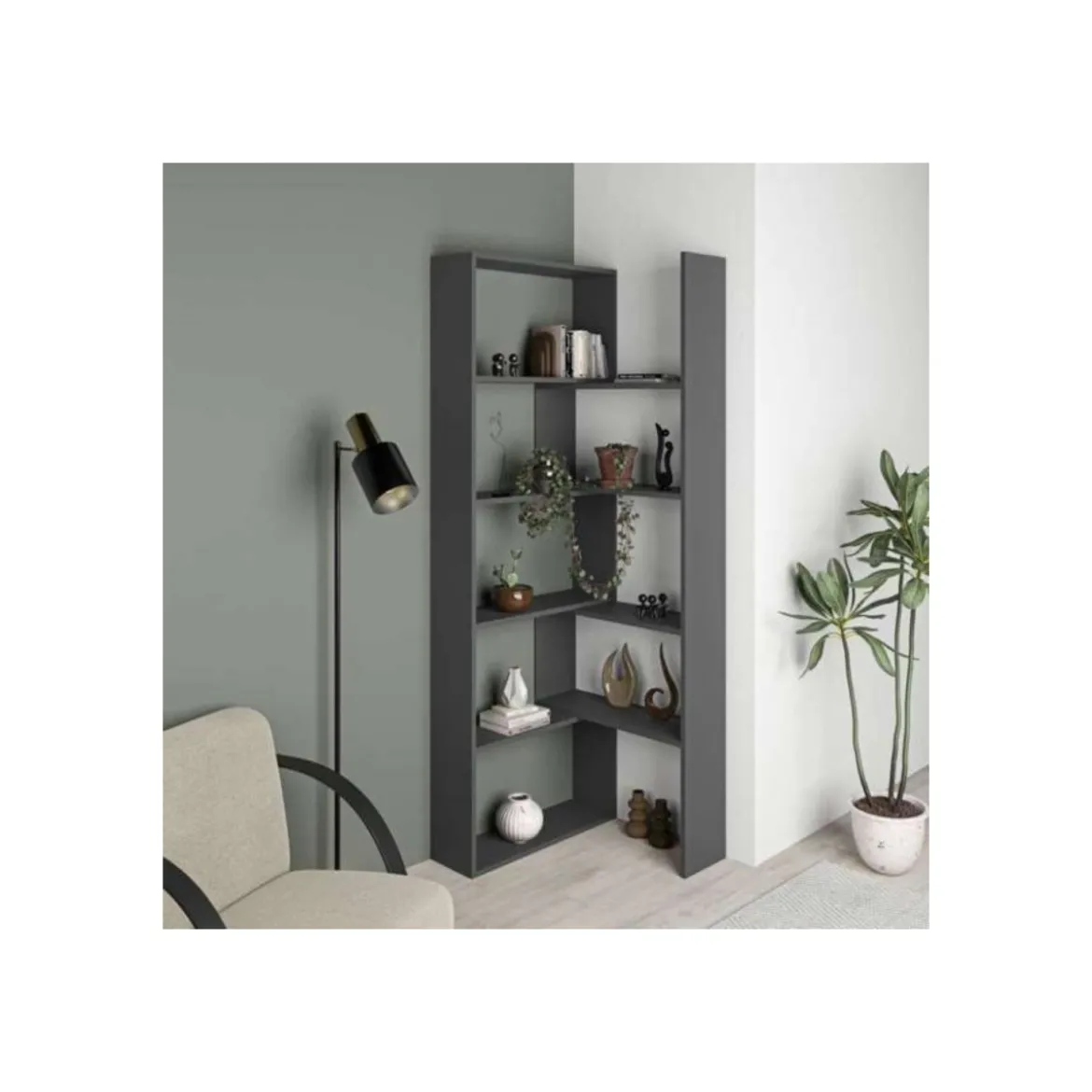 Libreria Antracite Legno Estensibile Moderna Angolare
