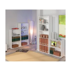 Libreria Bianca in Legno 60 cm Moderna Alta Stretta Scaffali Ripiani Soggiorno