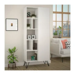 Libreria Bianca Moderna Scaffale Rettangolare con 11 Vani in Legno