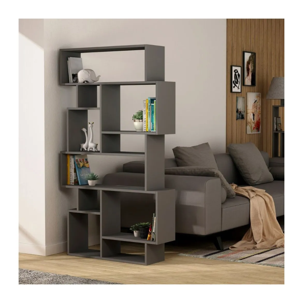 Libreria Bifacciale Antracite Moderna Design per Arredamento Interni