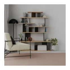 Libreria Design in Legno Rovere e Antracite per Salotto Ingresso Camera Ufficio