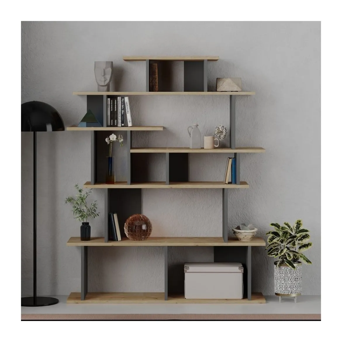 Libreria Design in Legno Rovere e Antracite per Salotto Ingresso Camera Ufficio