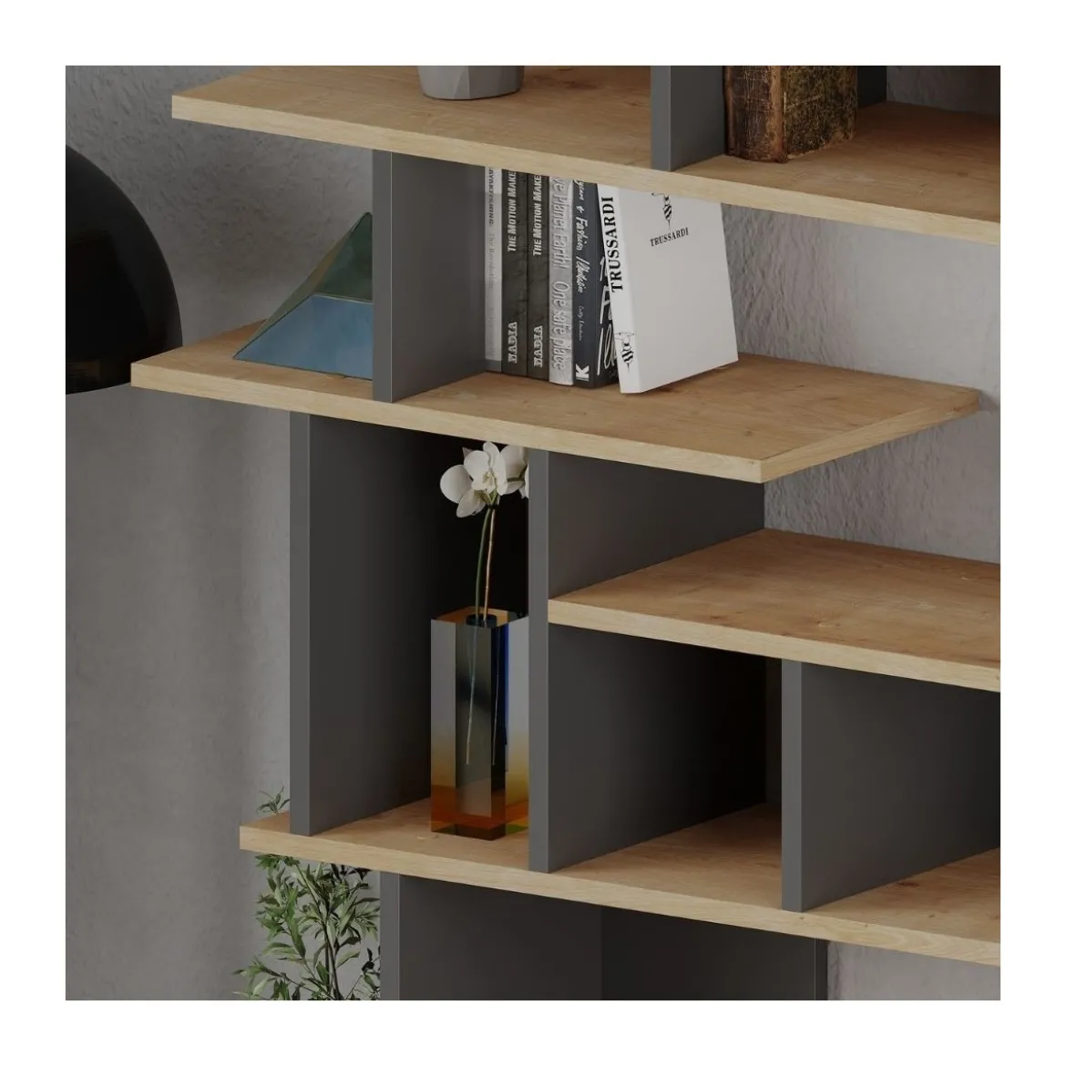 Libreria Design in Legno Rovere e Antracite per Salotto Ingresso Camera Ufficio