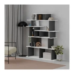 Libreria Design in Legno 120x29x149 cm Bianca e Antracite per Interni