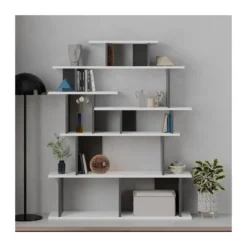 Libreria Design in Legno 120x29x149 cm Bianca e Antracite per Interni