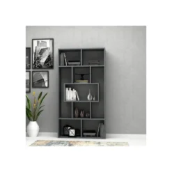 Libreria in Legno Cemento 5 Ripiani a Giorno Mobile per Ufficio Camera Bambini