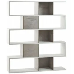 Libreria Modulare Bianco Cemento Giorno Moderna Mensole Scaffale Ufficio