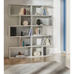 Libreria Modulare Bianco Geometrica Moderna Mensole Scaffale Ufficio