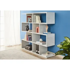 Libreria Modulare Cemento Bianco Moderna Mensole Scaffale Ufficio Studio