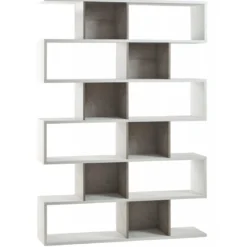 Libreria Modulare Geometrica in Legno Bianco Cemento Moderna Scaffale