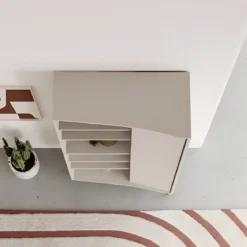 Libreria 6 Ripiani 1 Anta Battente Curva Beige Moderna Salvaspazio