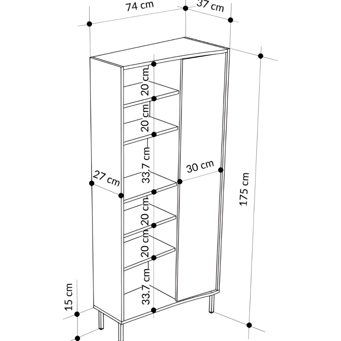 Libreria 6 Ripiani 1 Anta Battente Curva Beige Moderna Salvaspazio
