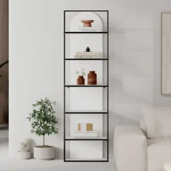 Libreria 5 Ripiani Moderna da Ingresso Soggiorno Bianco Struttura Metallo