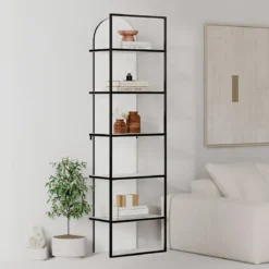 Libreria 5 Ripiani Moderna da Ingresso Soggiorno Bianco Struttura Metallo