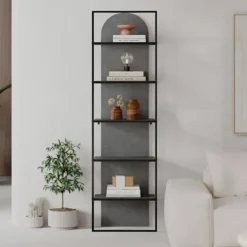 Libreria 5 Ripiani Moderna da Ingresso Soggiorno Grigio Struttura Metallo