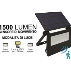 Luce da Esterno Solare LED 15W con Sensore di Movimento Ricaricabile