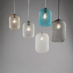 Luce in Vetro a Sospensione Lampadario di Cristallo Blu Elegante da Interno