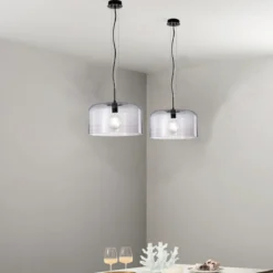Luce in Vetro Soffiato Grigio Lampadario da Interno a Sospensione Elegante