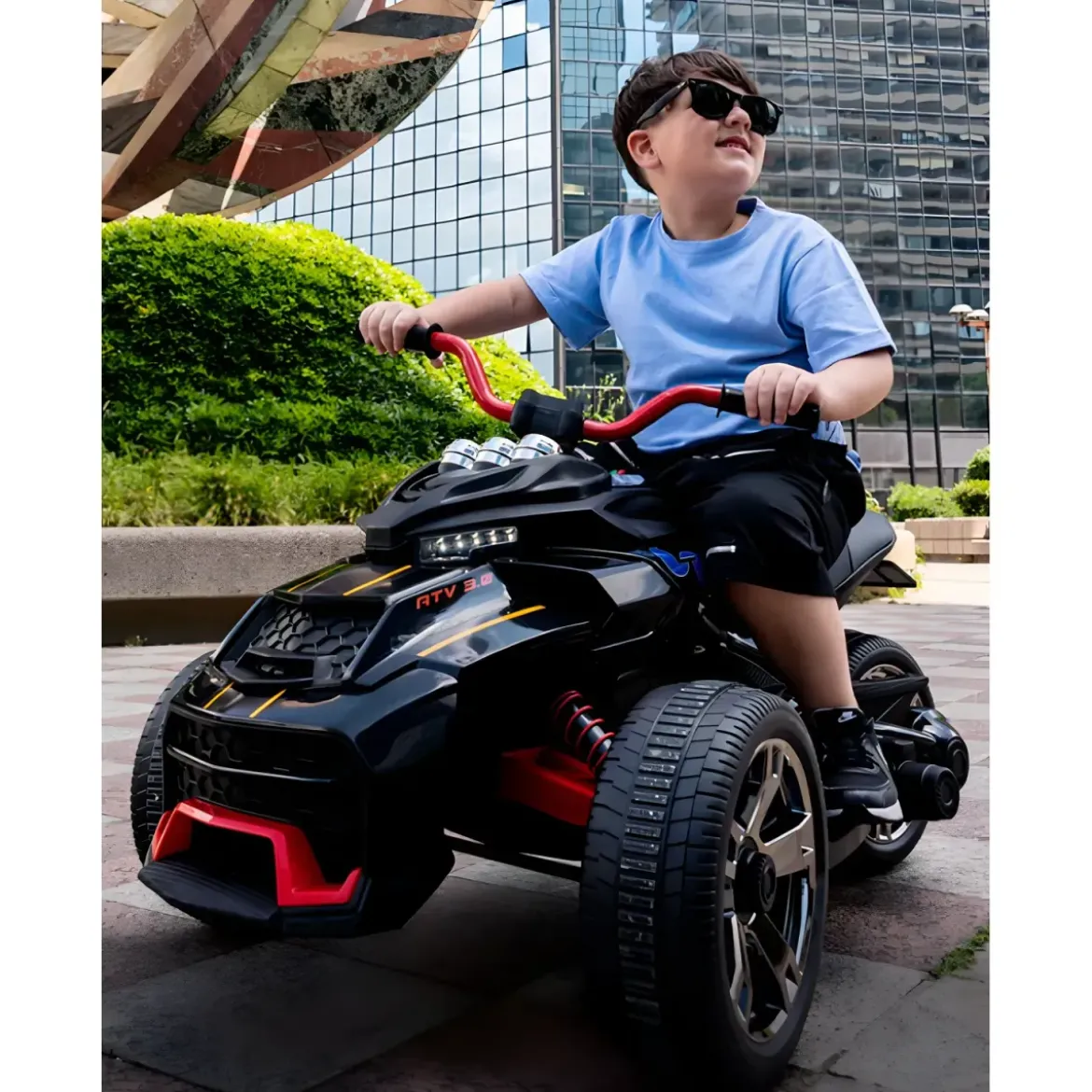 Macchina Bambino Mini Quad ATV 3.0 Elettrico Nero Cavalcabile a Batteria
