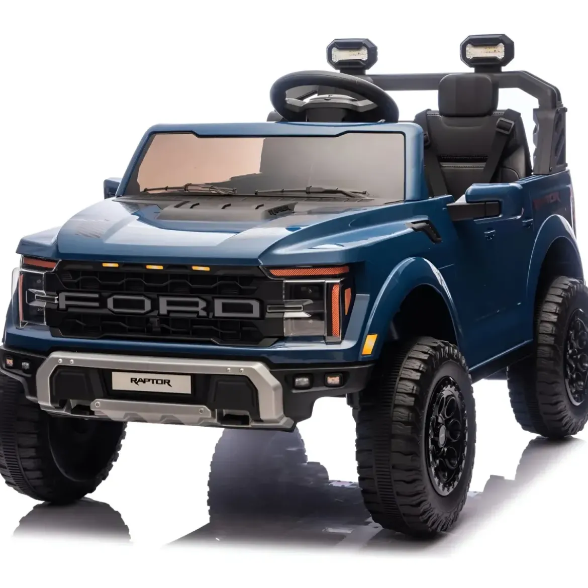 Macchina Elettrica Bambini 24V Ford Raptor Blu 2 Posti Sedile Ecopelle