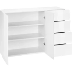 Madia a 2 Ante e 4 Cassetti Credenza in Legno Mobile Bianco da Ingresso