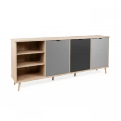 Madia a 3 Ante e Scaffali 210 cm Credenza Porta Tv Mobile da Salotto