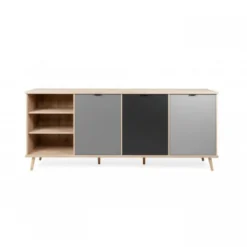 Madia a 3 Ante e Scaffali 210 cm Credenza Porta Tv Mobile da Salotto